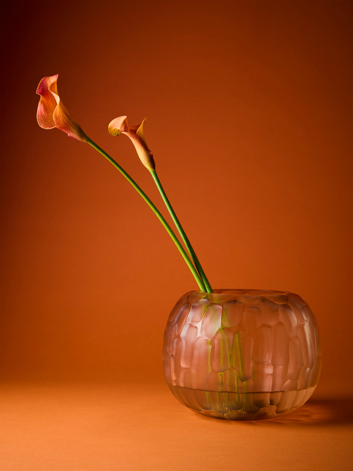 Micheluzzi Glass - Riccio Rose Bamboo Hand-Blown Murano Glass Vase (8.5in/22cm) - Orange - ABASK