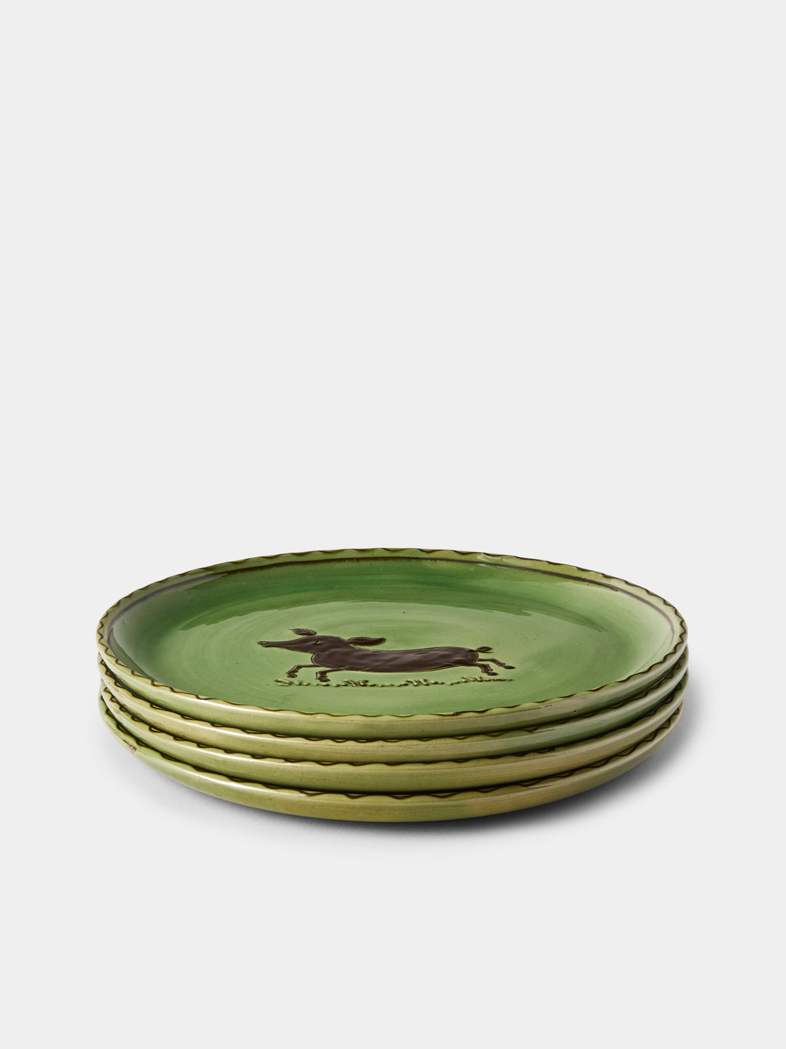 Poterie d’Évires - Animals Hand-Painted Ceramic Dinner Plates – 9.5in/24cm (Set of 4) - Green - ABASK