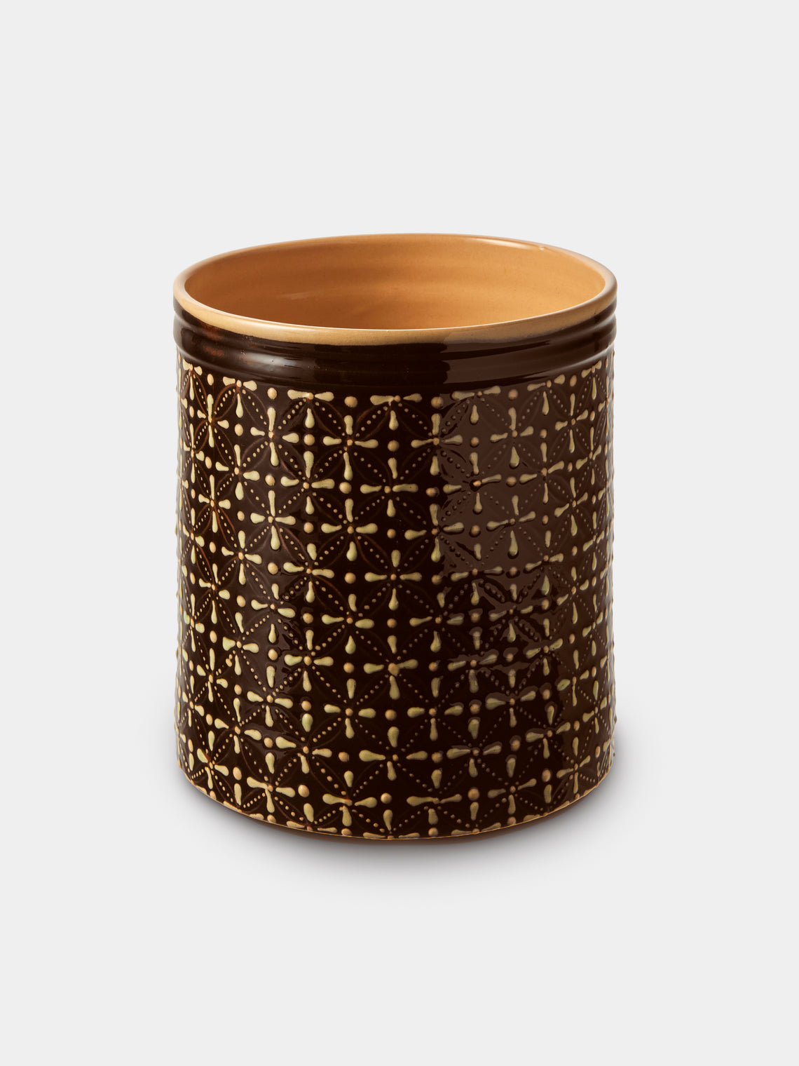 Poterie d’Évires - Geometric Hand-Painted Ceramic Utensil Pot - Dark Brown - ABASK - 