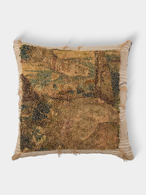 By Walid - 17th-Century Flemish Verdure Tapestry Linen Cushion (25.5in/65cm) - Multiple - ABASK - 