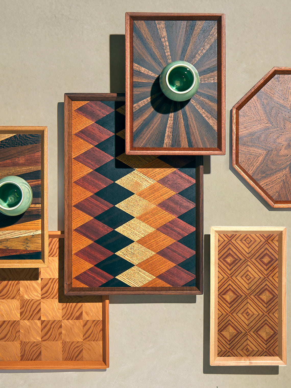 Mori Kougei - Poke Marquetry Wood Tray (15in/38.5cm) - Multiple - ABASK