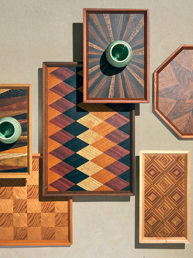 Mori Kougei - Poke Marquetry Wood Tray (15in/38.5cm) - Multiple - ABASK