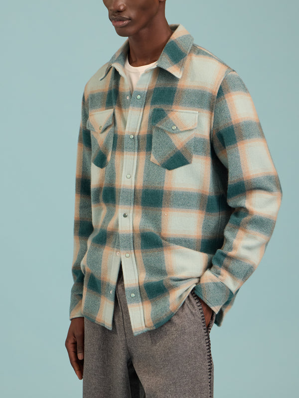 God's True Cashmere - Avocado Shadow Plaid Cashmere Shirt | Size: M - Green - ABASK