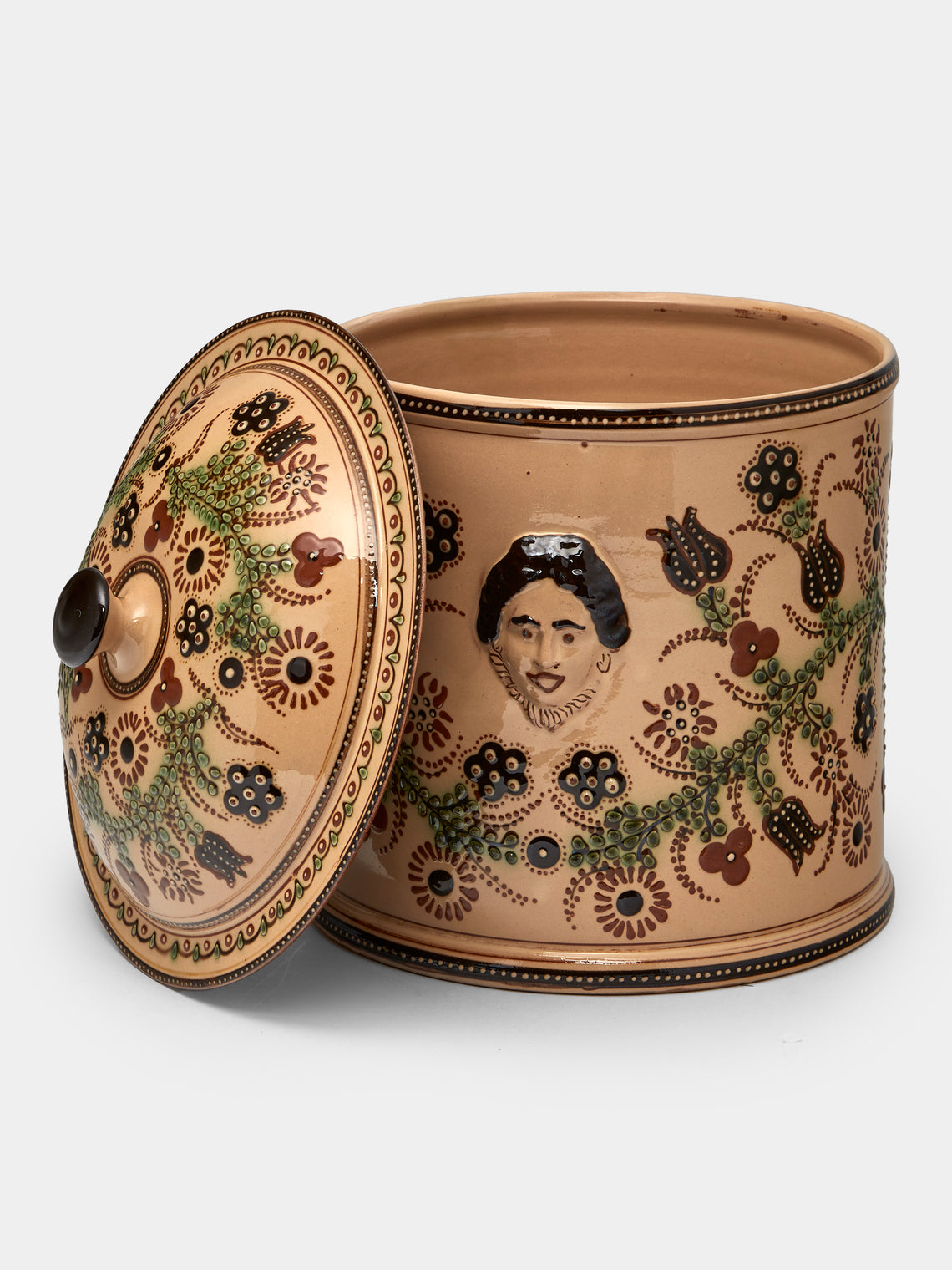 Poterie d’Évires - Flowers and People Hand-Painted Ceramic Extra Large Pot - Cream - ABASK