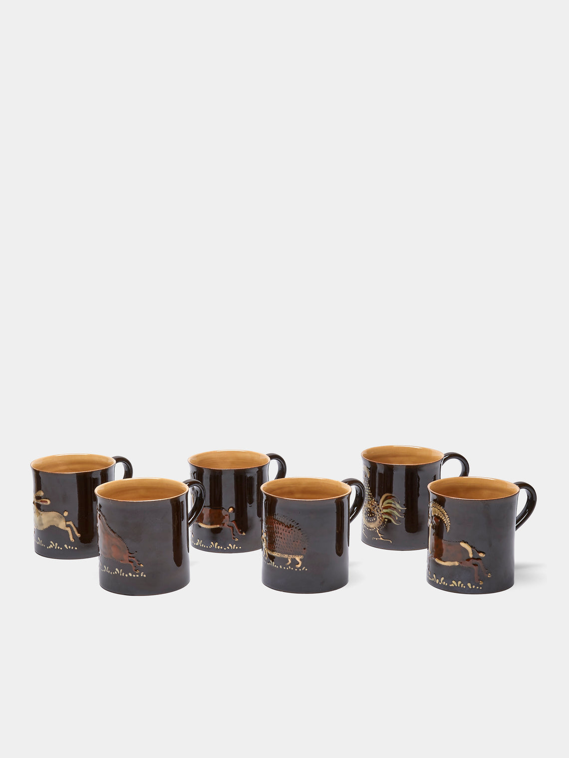 Poterie d’Évires - Animals Hand-Painted Ceramic Mugs (Set of 6) - Dark brown - ABASK