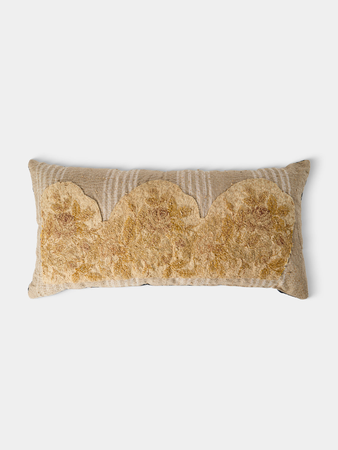 By Walid - 18th-Century French Aubusson Tapestry and Linen Cushion (29.5in/75cm) - Blue - ABASK - 