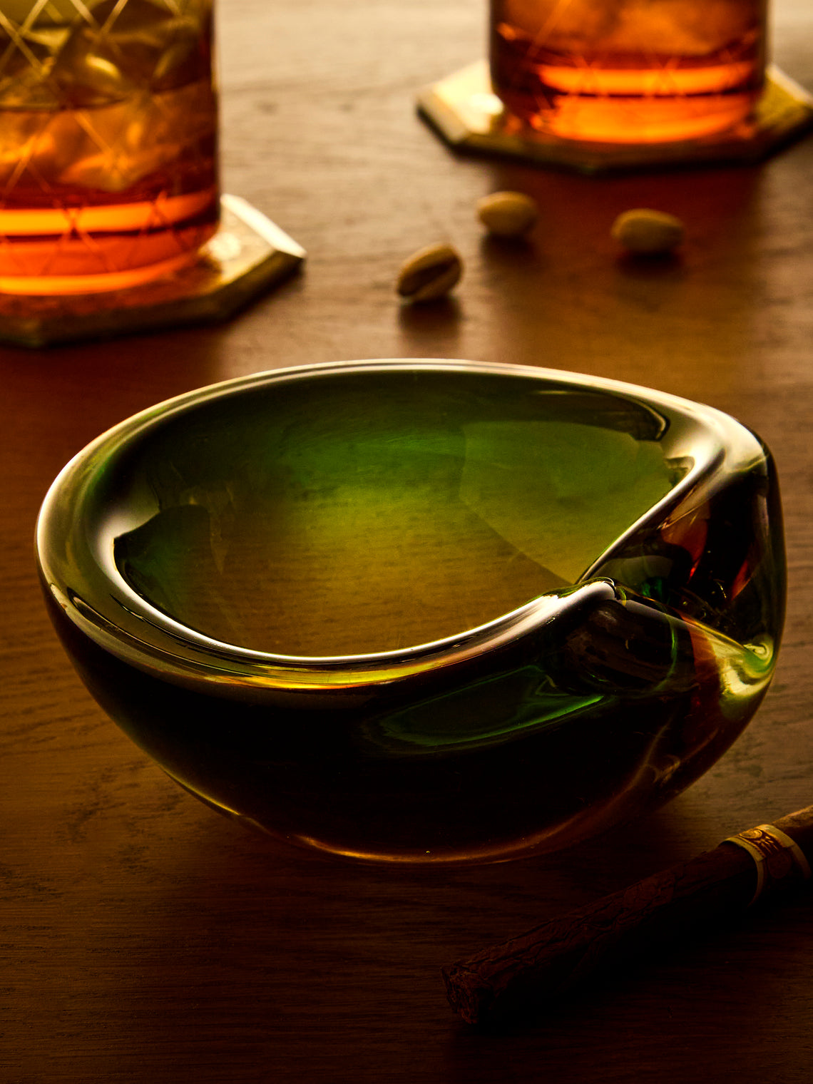 Antique and Vintage - 1970s Murano Glass Ashtray - Green - ABASK