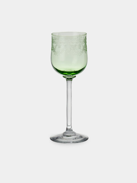 Antique and Vintage - 1900s Crystal Hock Wine Glasses (Set of 11) - Green - ABASK - 