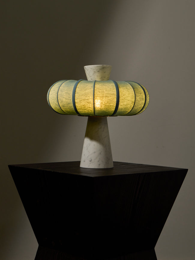 Zavadski - Andorra Art Deco Stone and Fabric Table Lamp - Ivory - ABASK