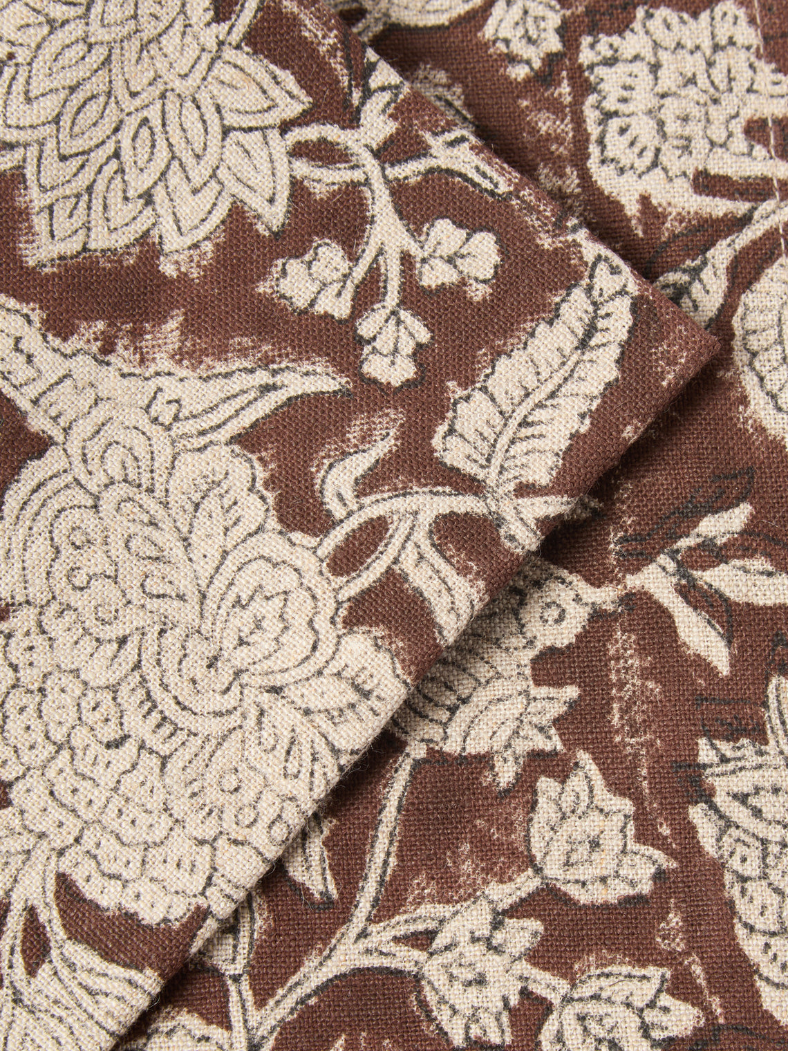 Chamois - Indian Rose Block-Printed Linen Napkins (Set of 4) - Brown - ABASK