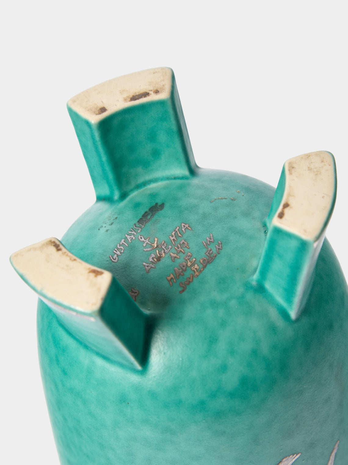 Antique and Vintage - 1930 Wilhelm Kåge Argenta Stoneware Vase (9in/22.5cm) - Blue - ABASK