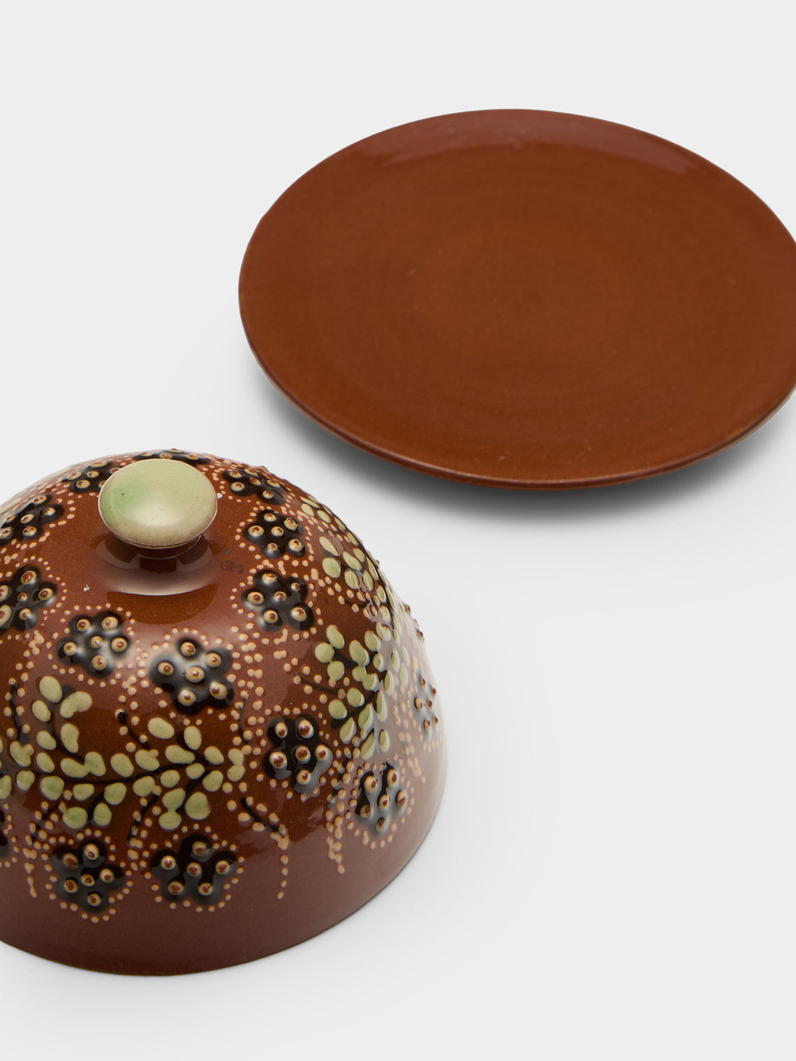 Poterie d’Évires - Flowers Hand-Painted Ceramic Small Lidded Butter Dish - Light brown - ABASK