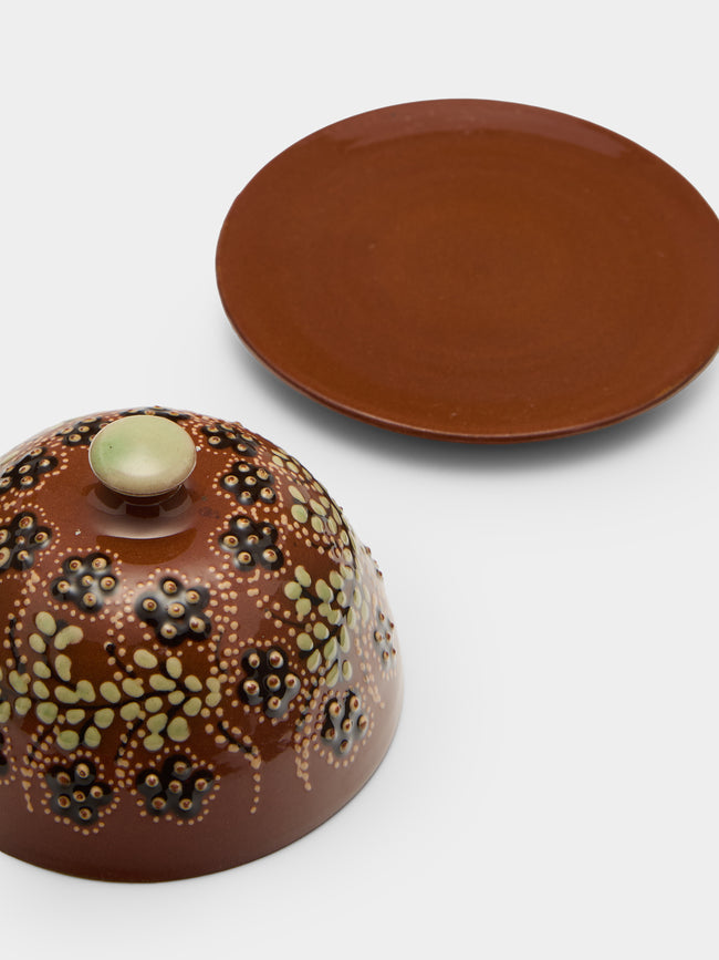 Poterie d’Évires - Flowers Hand-Painted Ceramic Small Lidded Butter Dish - Light brown - ABASK