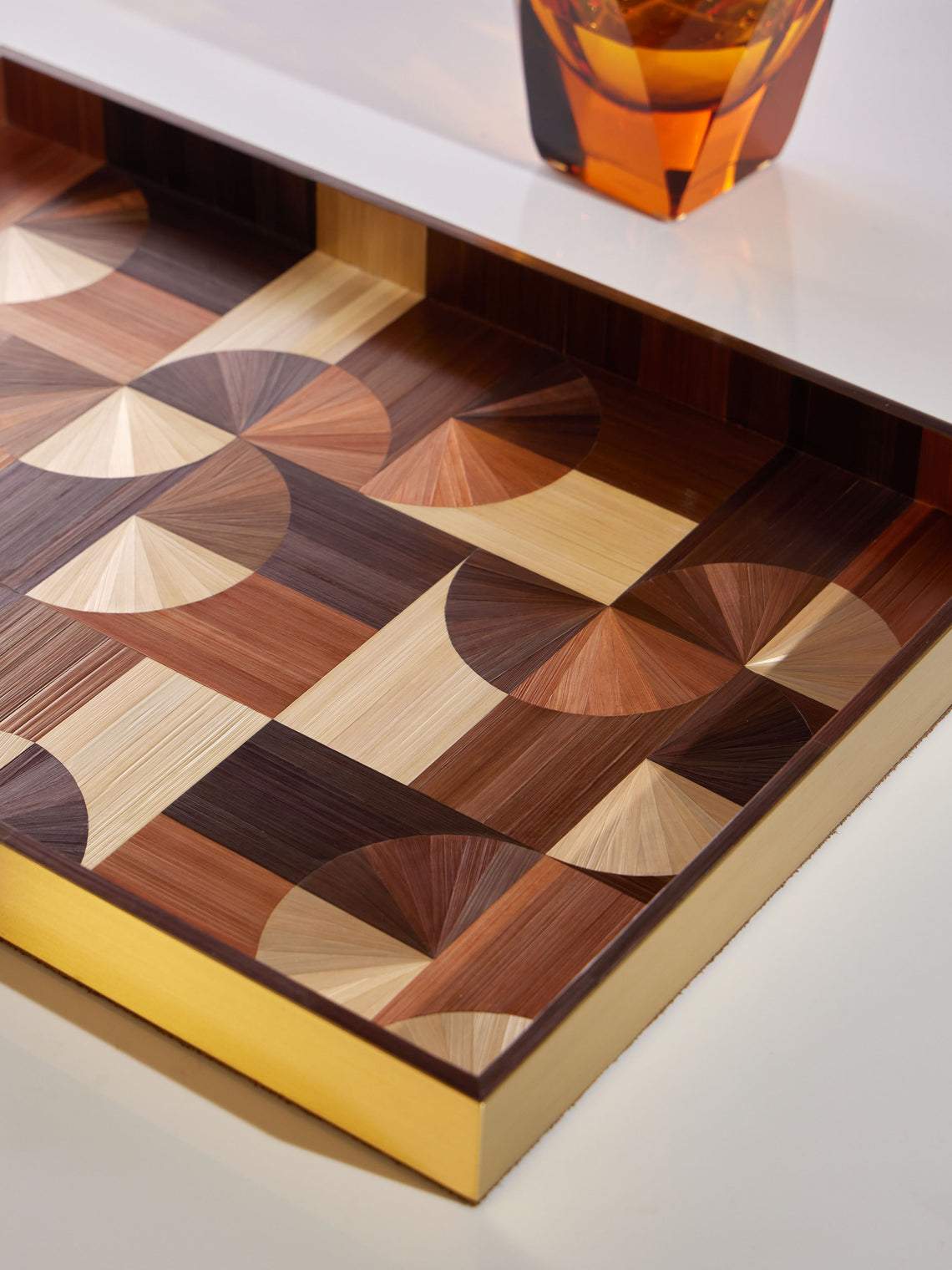60s Rye Straw Inlay Wood Tray (17.5in/45cm)