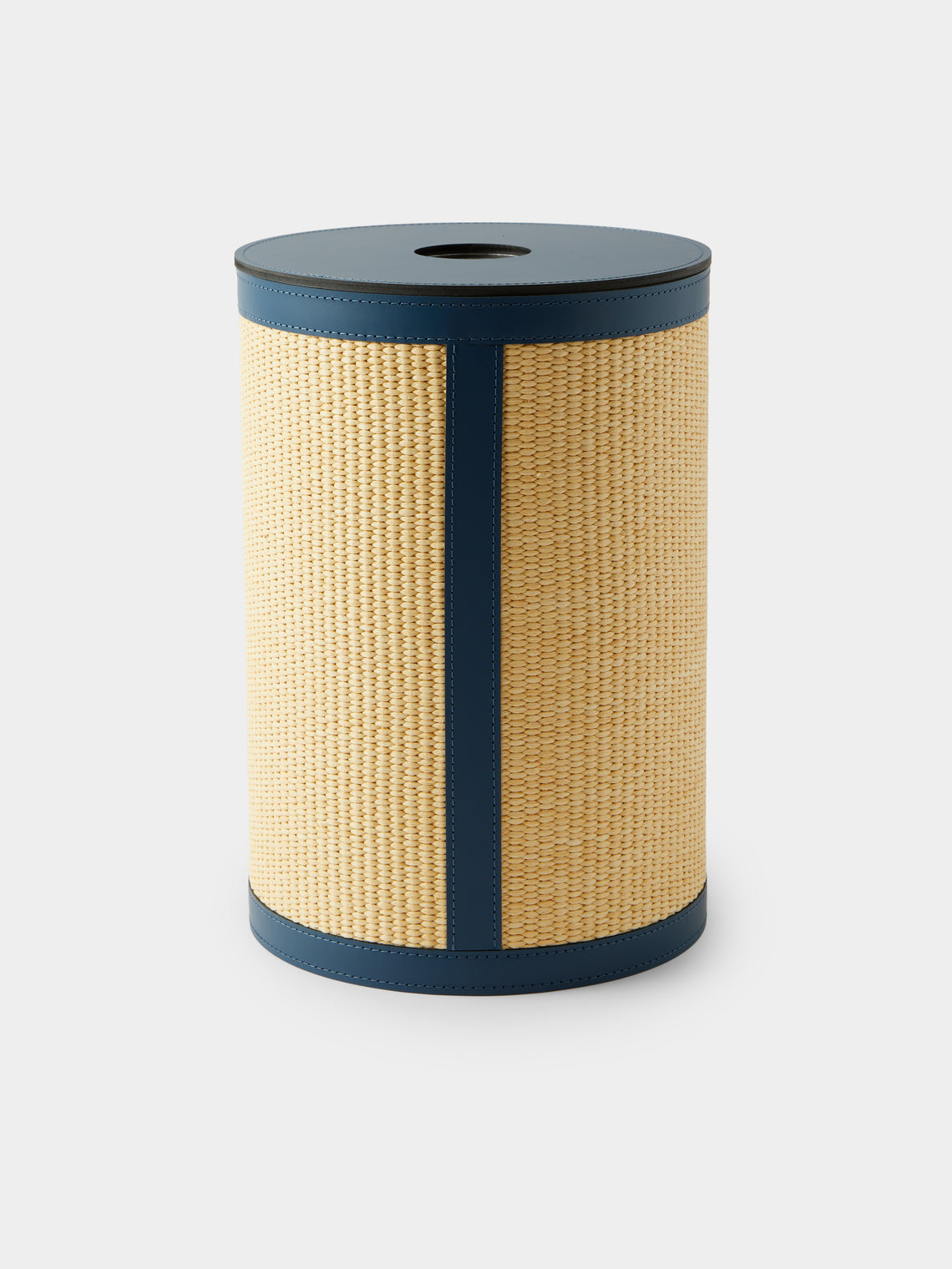 Pinetti - Aurora Leather and Straw Lidded Wastepaper Basket - Navy - ABASK - 