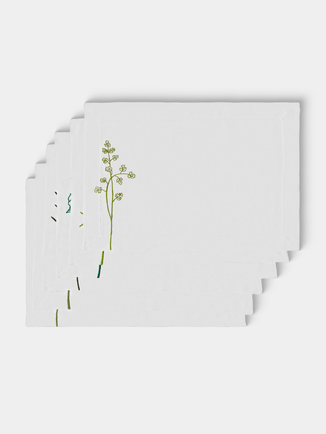 Taf Firenze - | Set of 8 | Floral Hand-Embroidered Linen Placemats - White - ABASK