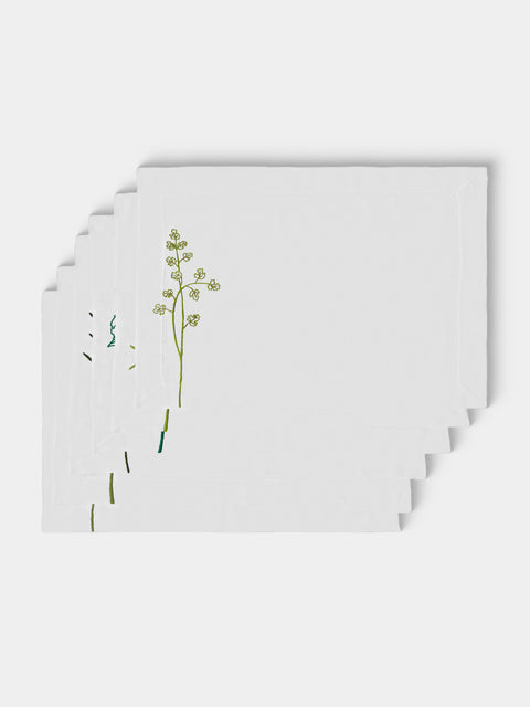 Taf Firenze - | Set of 8 | Floral Hand-Embroidered Linen Placemats - White - ABASK