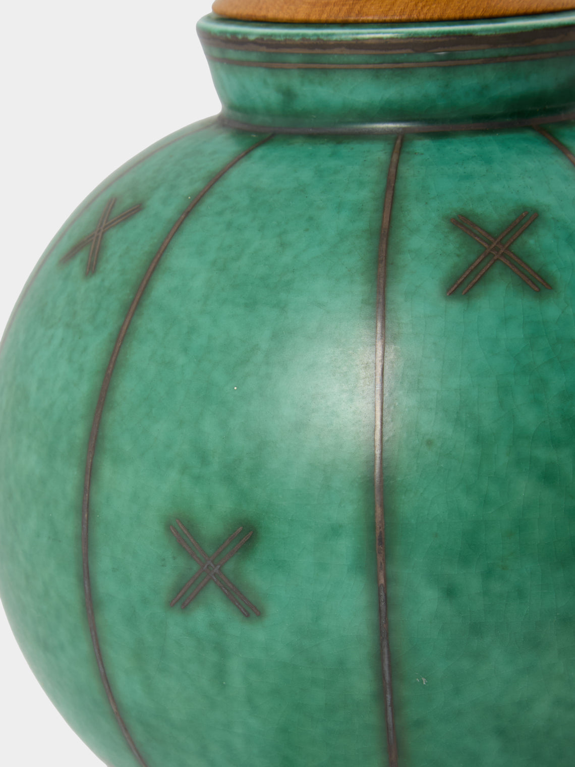Antique and Vintage - 1930 Wilhelm Kåge Argenta Stoneware Table Lamp - Green - ABASK