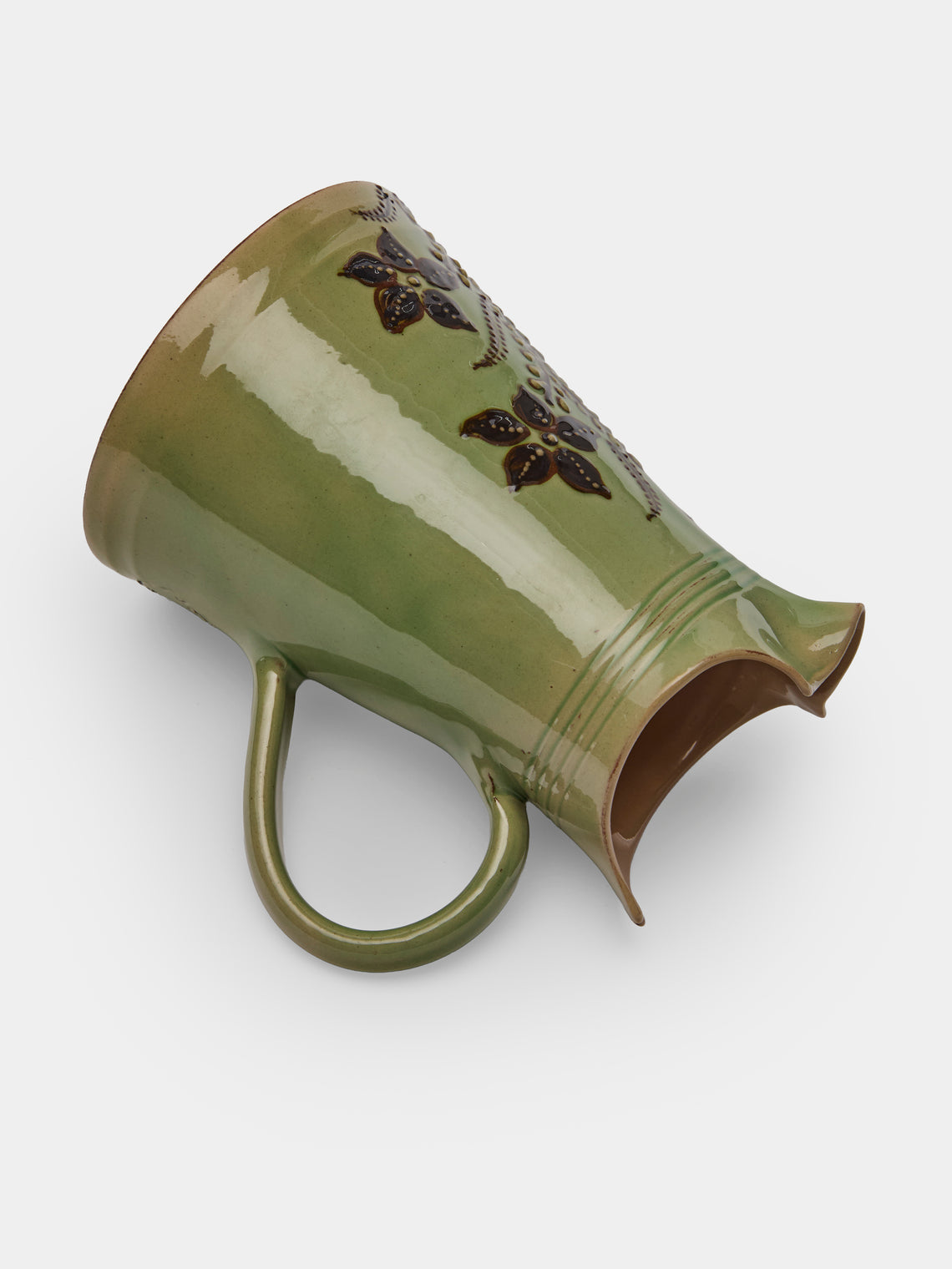 Poterie d’Évires - Flowers Hand-Painted Ceramic Milk Jug - Green - ABASK