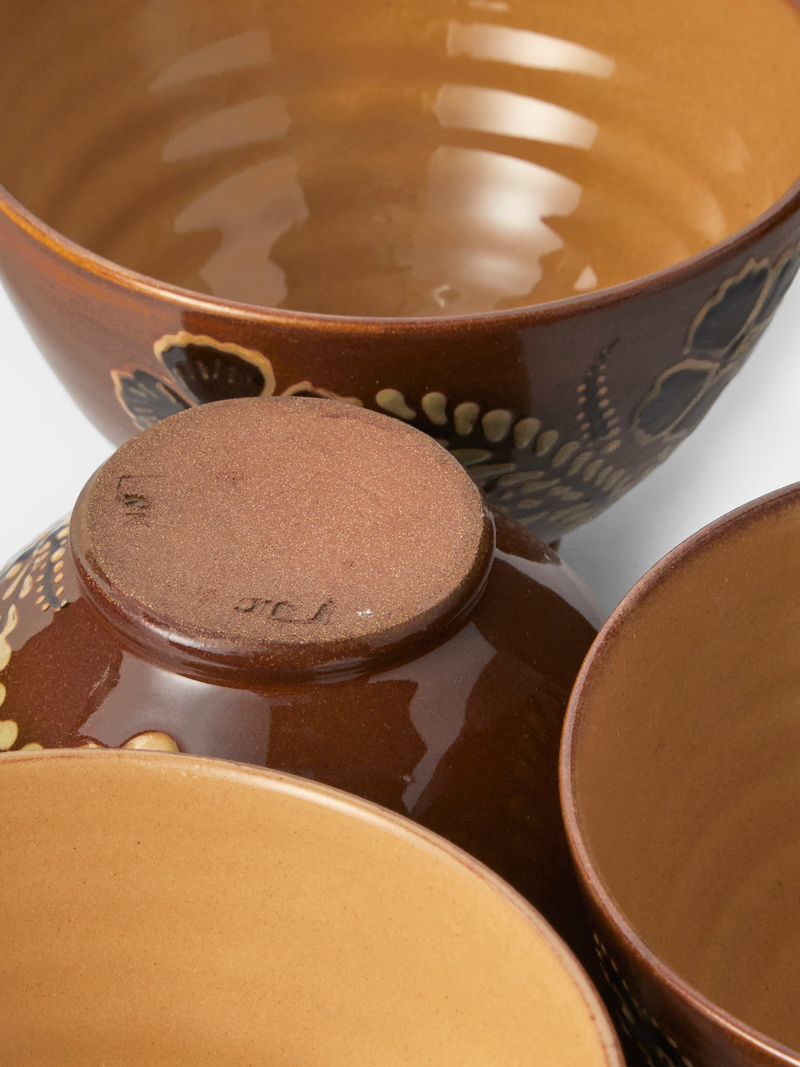 Poterie d’Évires - Flowers Hand-Painted Ceramic Small Bowls (Set of 4) - Light Brown - ABASK