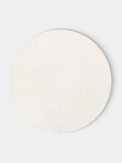 Volga Linen - Double Hem-Stitch Linen Check Round Tablecloth (110in/2.8m) - Ivory - ABASK - 