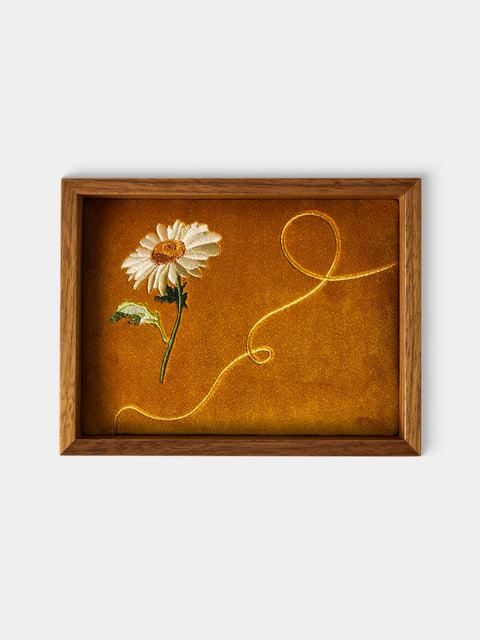 Uncommon Ancestor - Floriography Daisy Embroidered Velvet Jewelry Tray (6.5in/17cm) - Yellow - ABASK - 