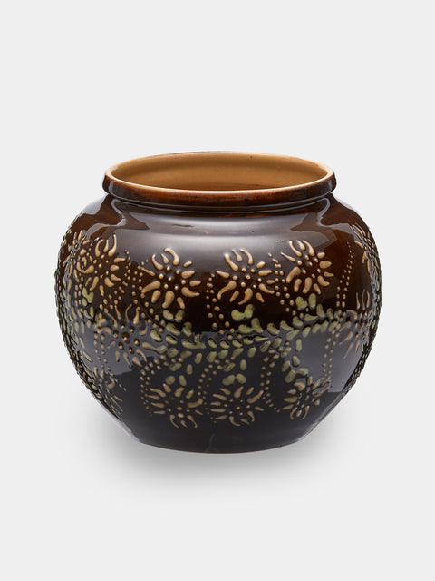 Poterie d’Évires - Flowers Hand-Painted Ceramic Vase (5in/13cm) - Dark brown - ABASK - 