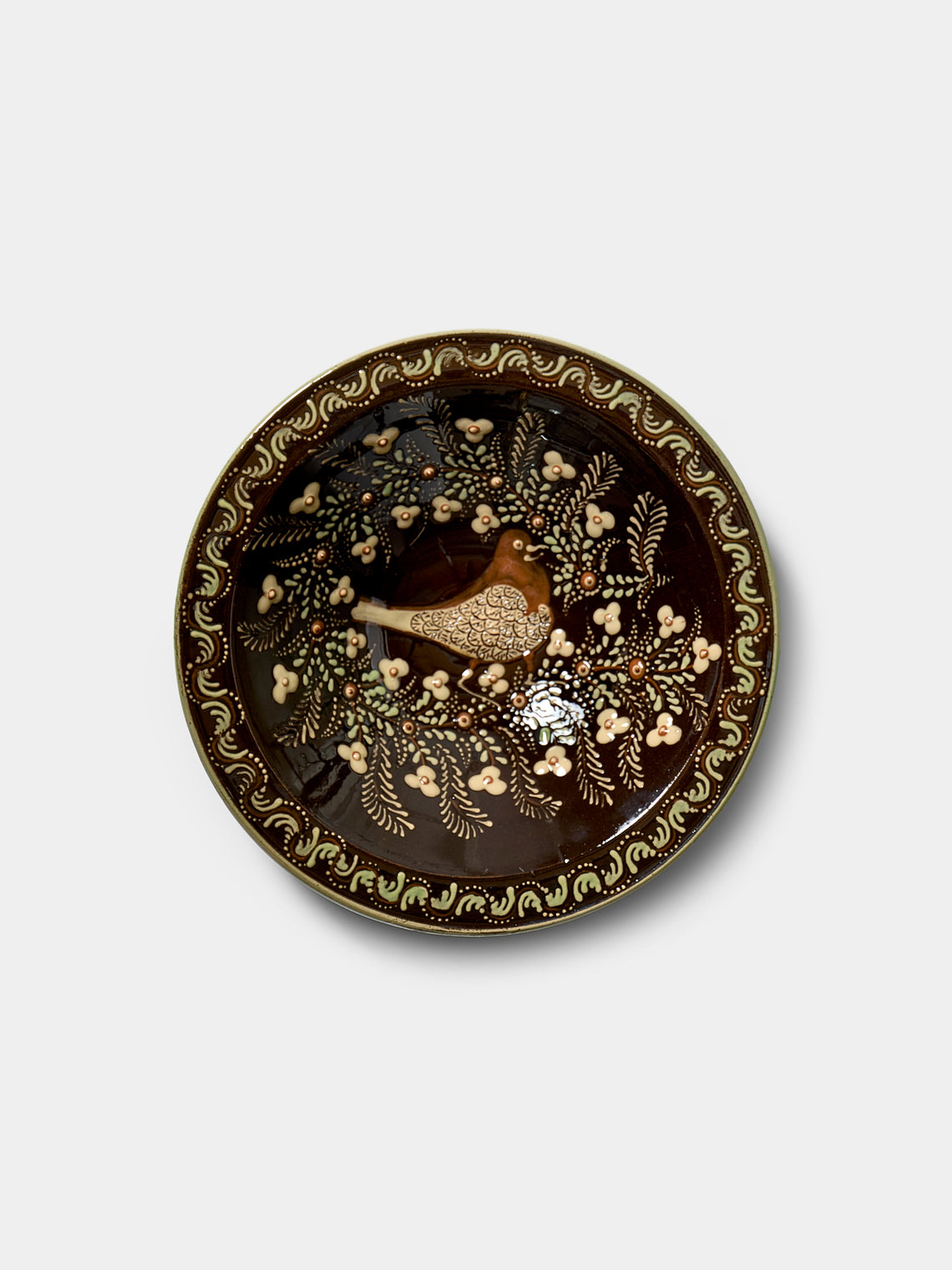 Poterie d’Évires - Birds Hand-Painted Ceramic Small Serving Bowl - Dark brown - ABASK - 
