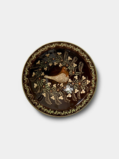 Poterie d’Évires - Birds Hand-Painted Ceramic Small Serving Bowl - Dark brown - ABASK - 