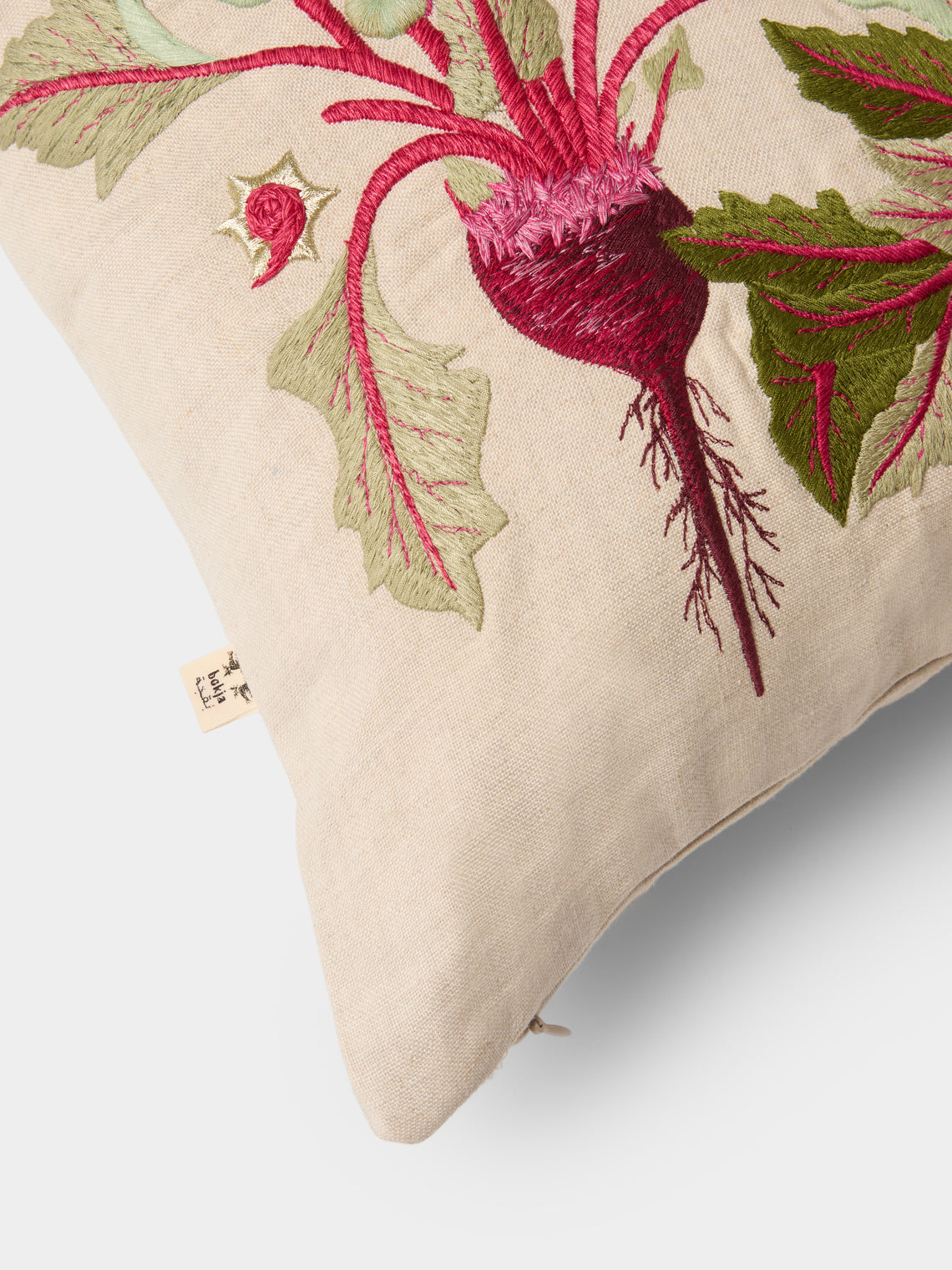Bokja - Beet Moon Deep Embroidered Linen Cushion (17.5in/45cm) - Multiple - ABASK