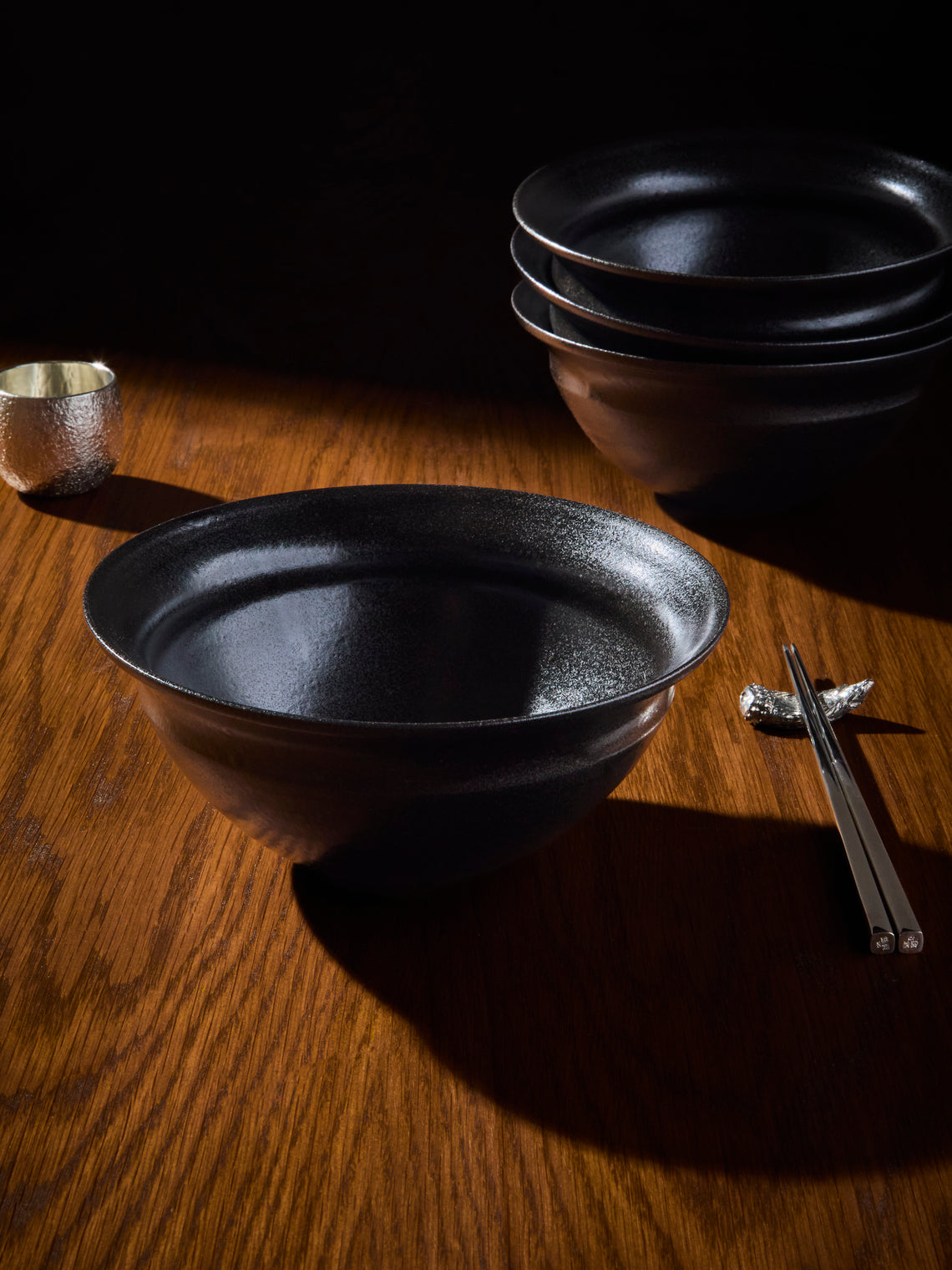 Fuminari Araga - Kohiki Slipware Noodle Bowls – 7in/18cm (Set of 4) - Black - ABASK