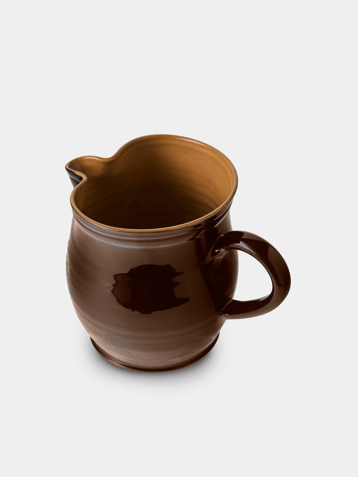Poterie d’Évires - Chickens Hand-Painted Ceramic Medium Jug - Dark Brown - ABASK
