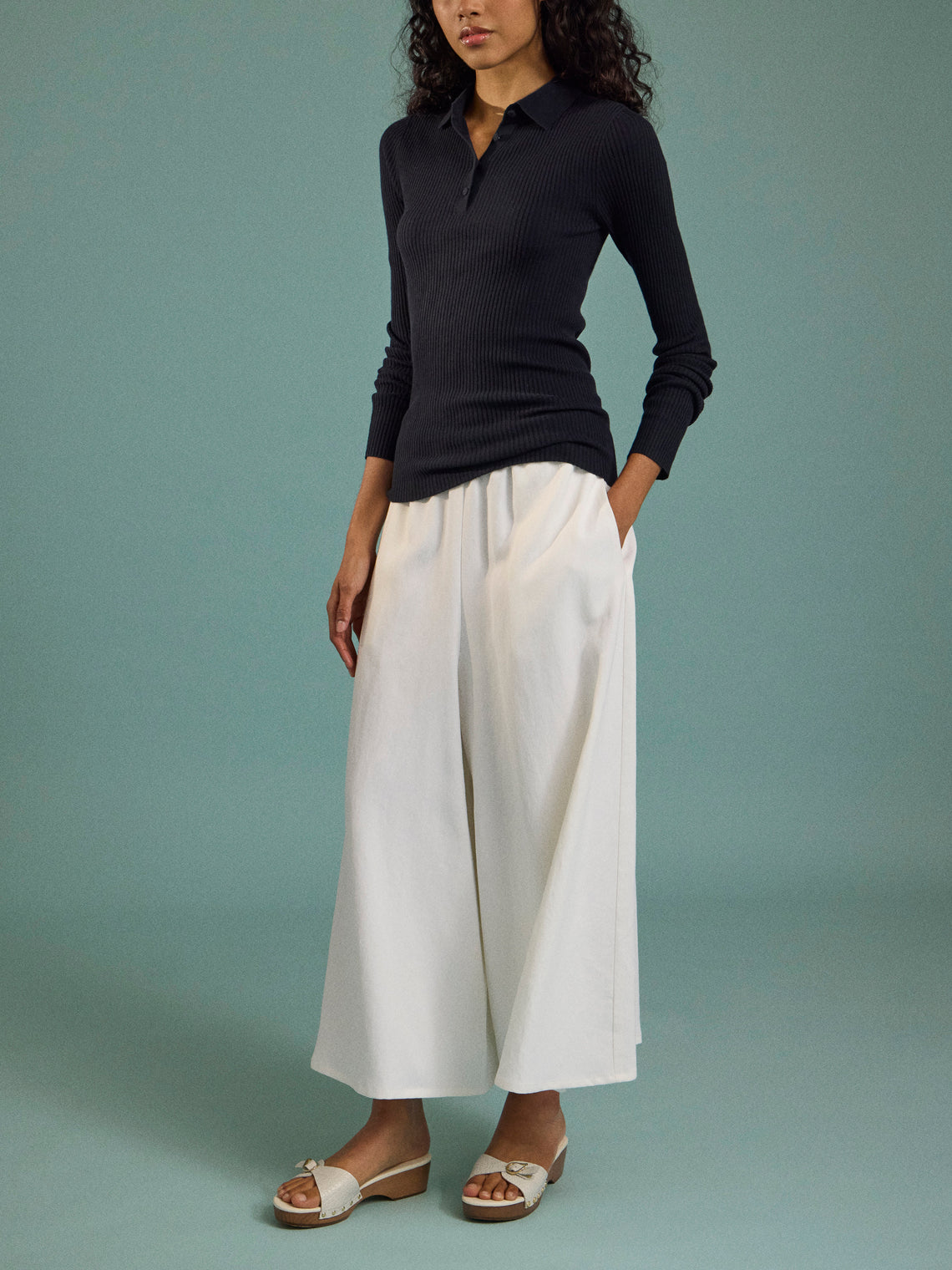 Arch4 - Nightingale Baby Goat Cashmere Long-Sleeved Polo Top | Size: S - Navy - ABASK