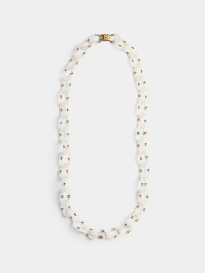 Mahnaz Collection - Vintage 1960s Archimede Seguso Murano Glass, Rhinestone and Gilt Brass Necklace - White - ABASK - 