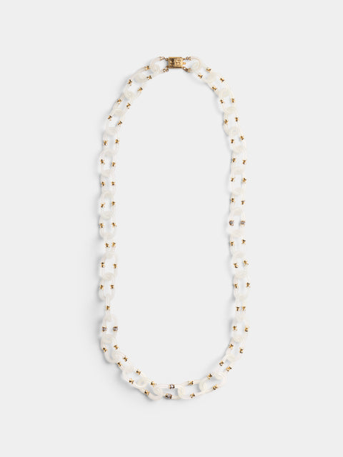 Mahnaz Collection - Vintage 1960s Archimede Seguso Murano Glass, Rhinestone and Gilt Brass Necklace - White - ABASK - 