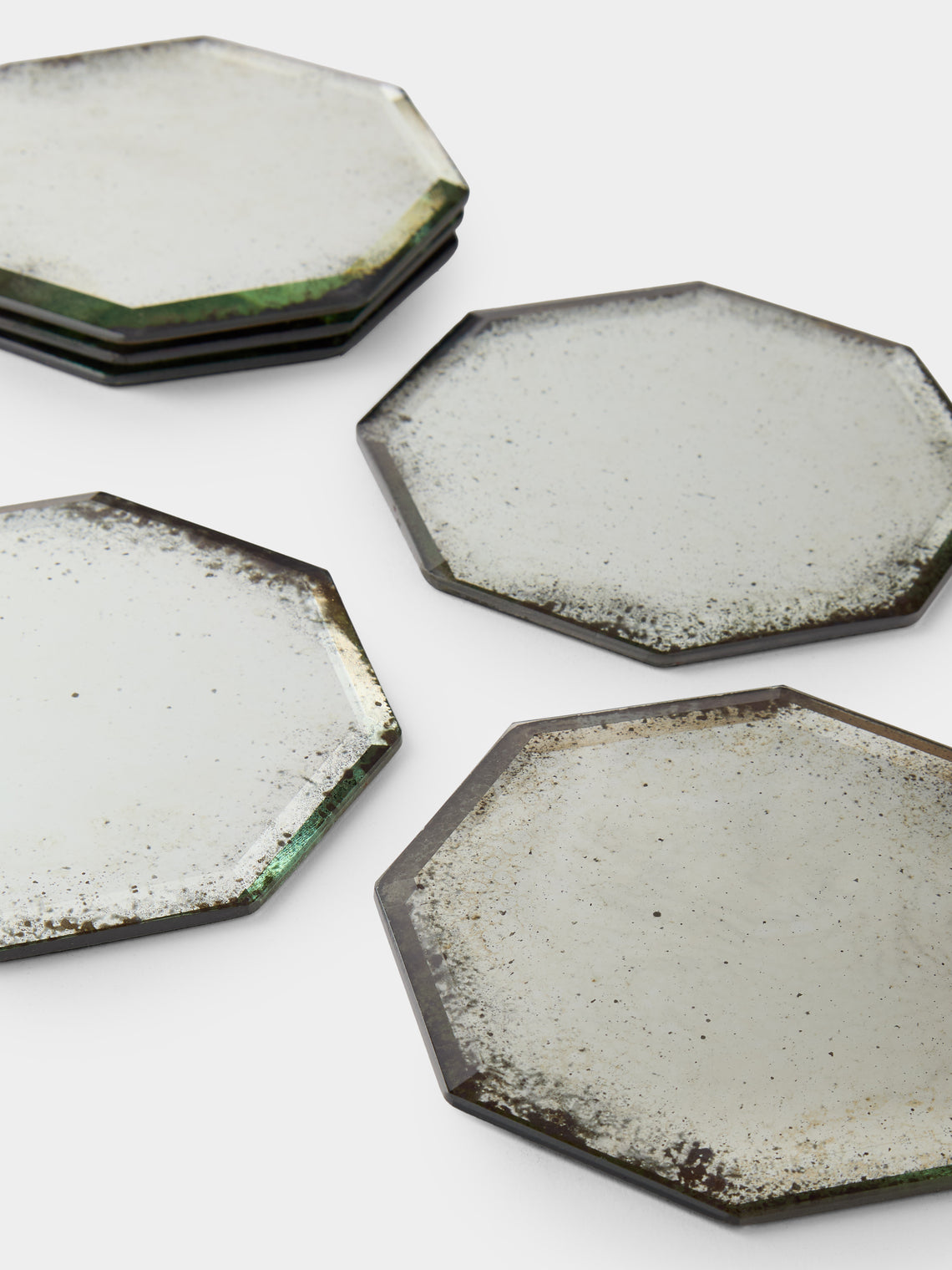 Borgo delle Tovaglie - Octo Mirrored Glass Coasters (Set of 6) - Silver - ABASK