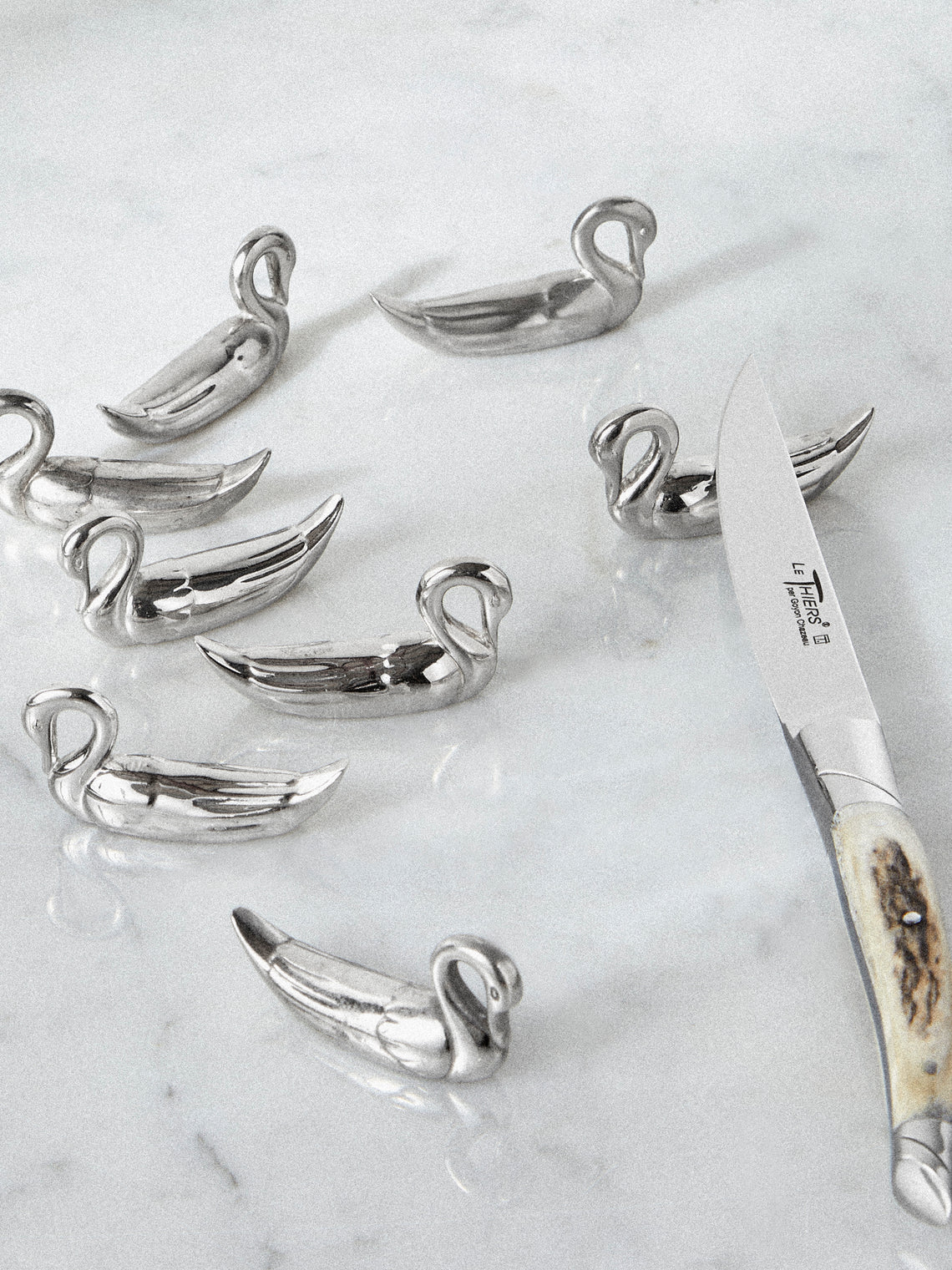 Antique and Vintage - Mid Century Silver Plated Swan Knife Rests (Set of 8) - Silver - ABASK