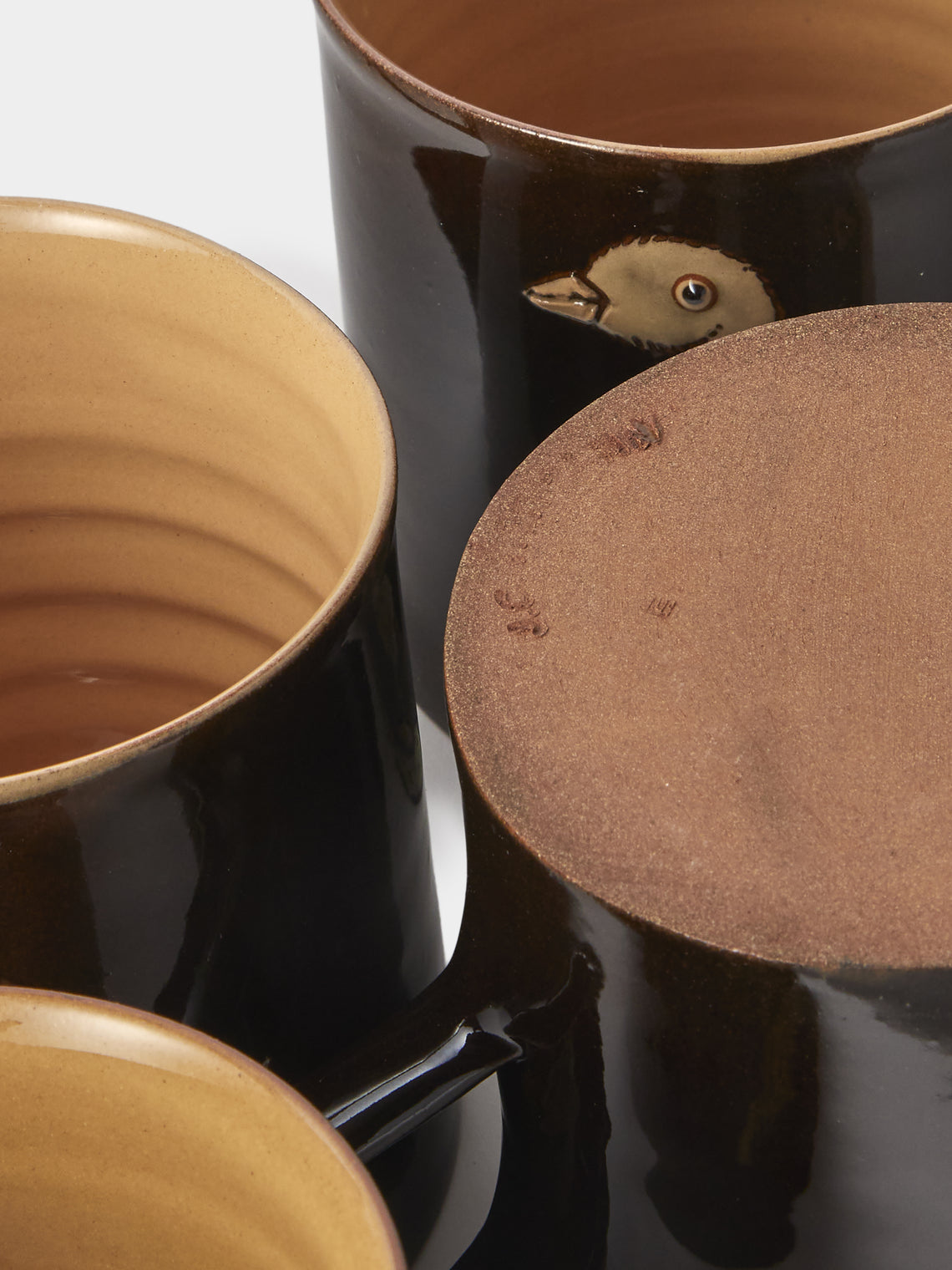 Poterie d’Évires - Animals Hand-Painted Ceramic Mugs (Set of 4) - Dark Brown - ABASK
