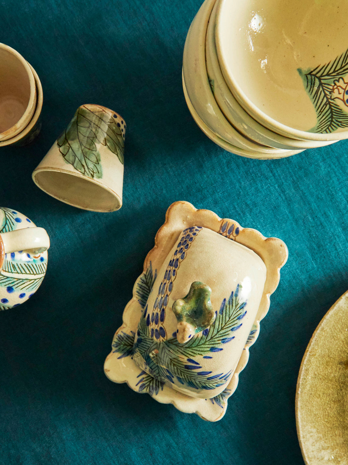 Anut - Palms Hand-Painted Ceramic Butter Dish -  - ABASK