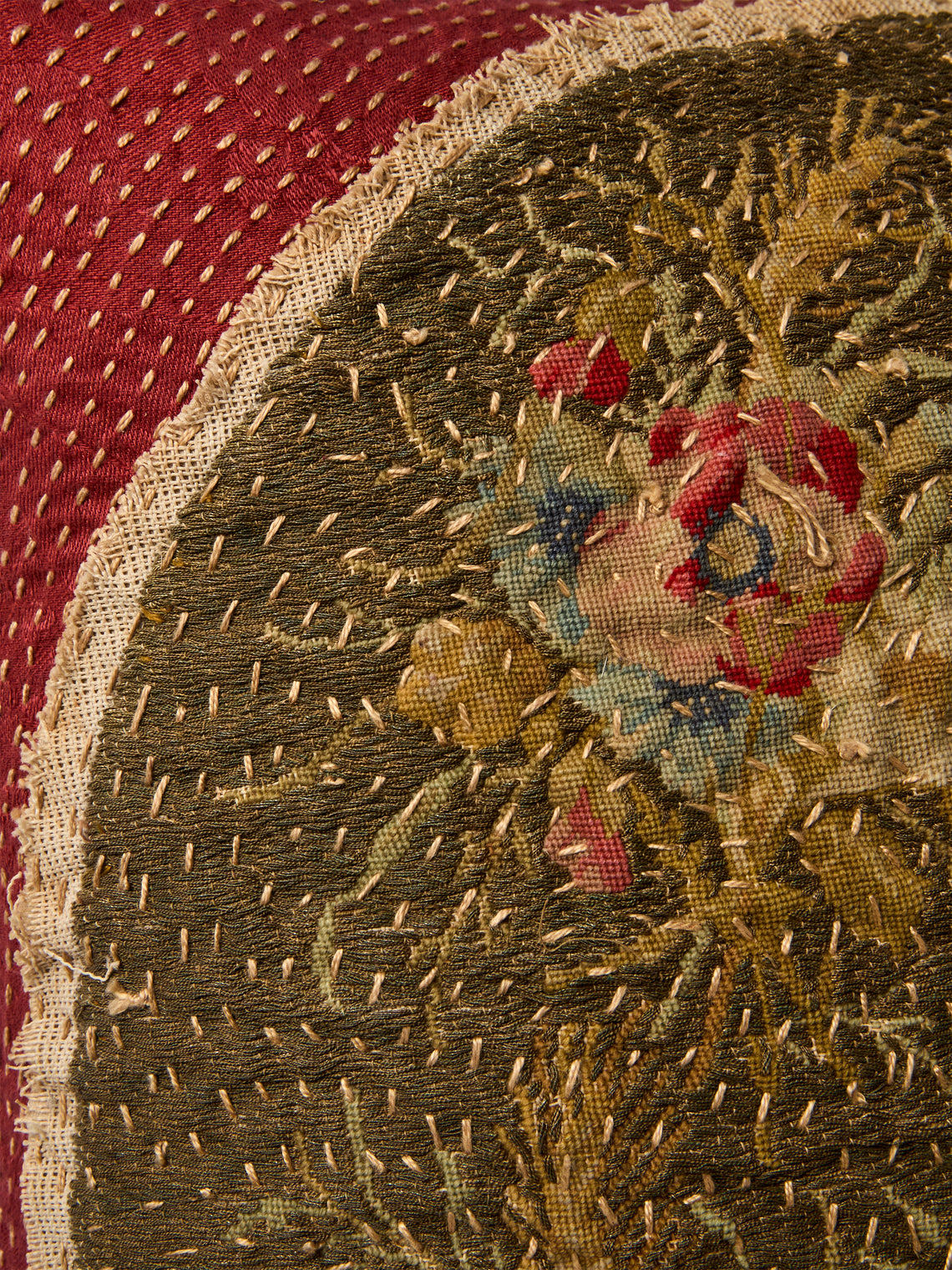 By Walid - 19th-Century Metallic Brocade Wool and Damask Cushion (17.5in/45cm) - Multiple - ABASK