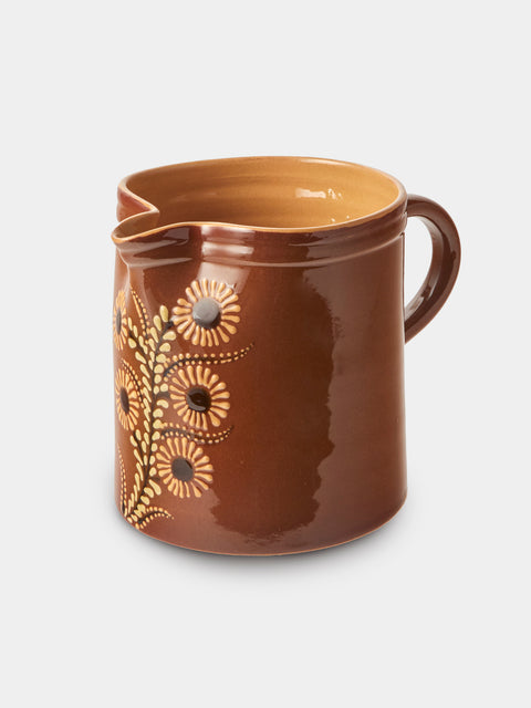 Poterie d’Évires - Flowers Hand-Painted Ceramic Straight-Edge Medium Jug - Light Brown - ABASK - 