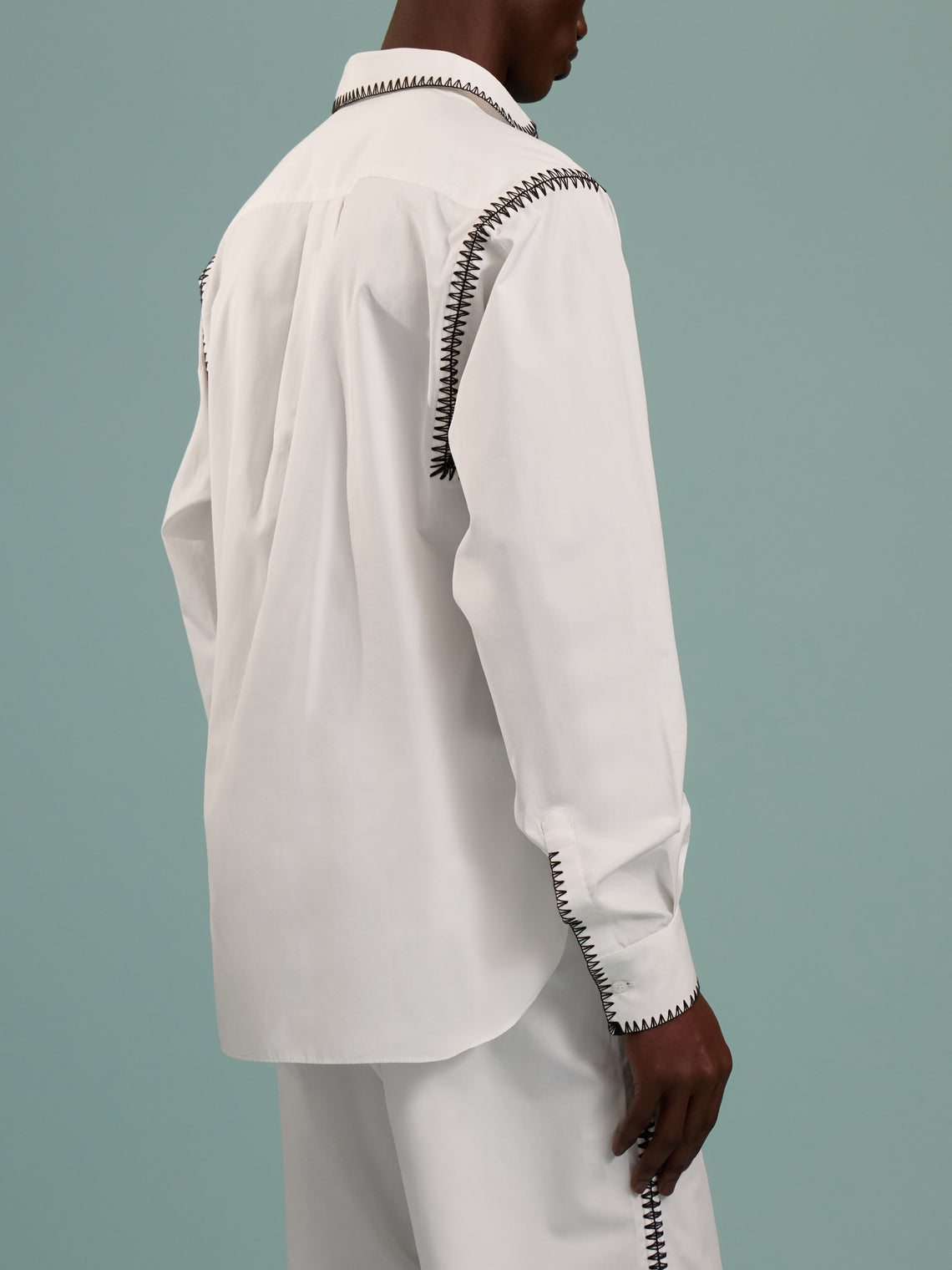 Sebline - Marocaine Hand-Embroidered Cotton Shirt | Size: L/XL - White - ABASK