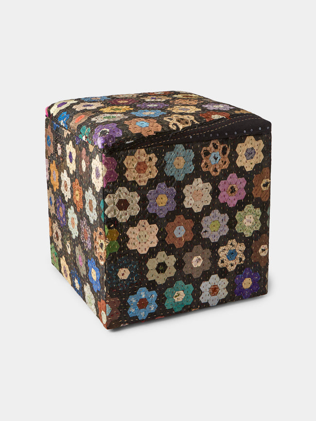By Walid - 19th-Century Patchwork Silk and Oak Storage Stool - Multiple - ABASK - 