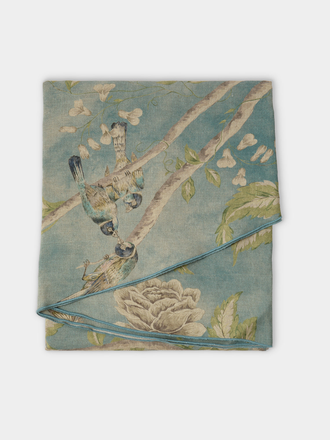 Borgo delle Tovaglie - Filo Affresco Embroidered Linen Round Tablecloth (86.5in/2.2m) - Blue - ABASK