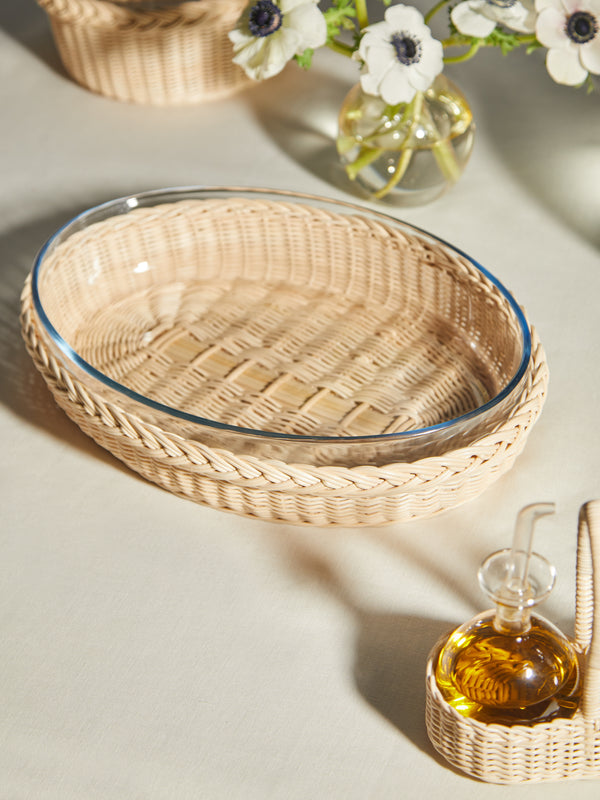 Mila Maurizi - Camelia Handwoven Wicker and Glass Baking Dish -  - ABASK
