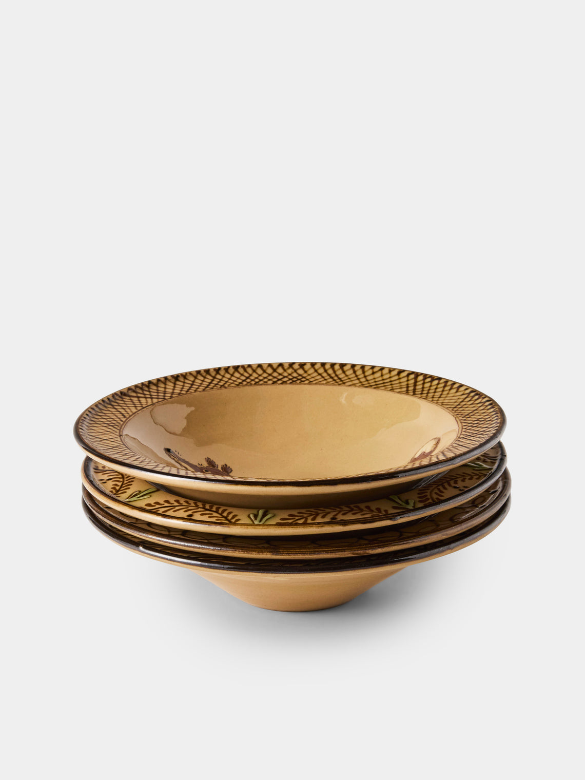 Poterie d’Évires - Animals Hand-Painted Ceramic Breakfast Bowls (Set of 4) - Cream - ABASK