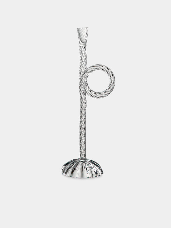 Aina Kari - Venetian Knot Hand-Blown Murano Glass Candlestick Holder - Clear - ABASK - 