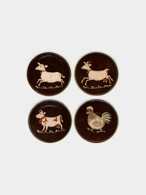Poterie d’Évires - Animals Hand-Painted Ceramic Dessert Plates (Set of 4) -  - ABASK - 