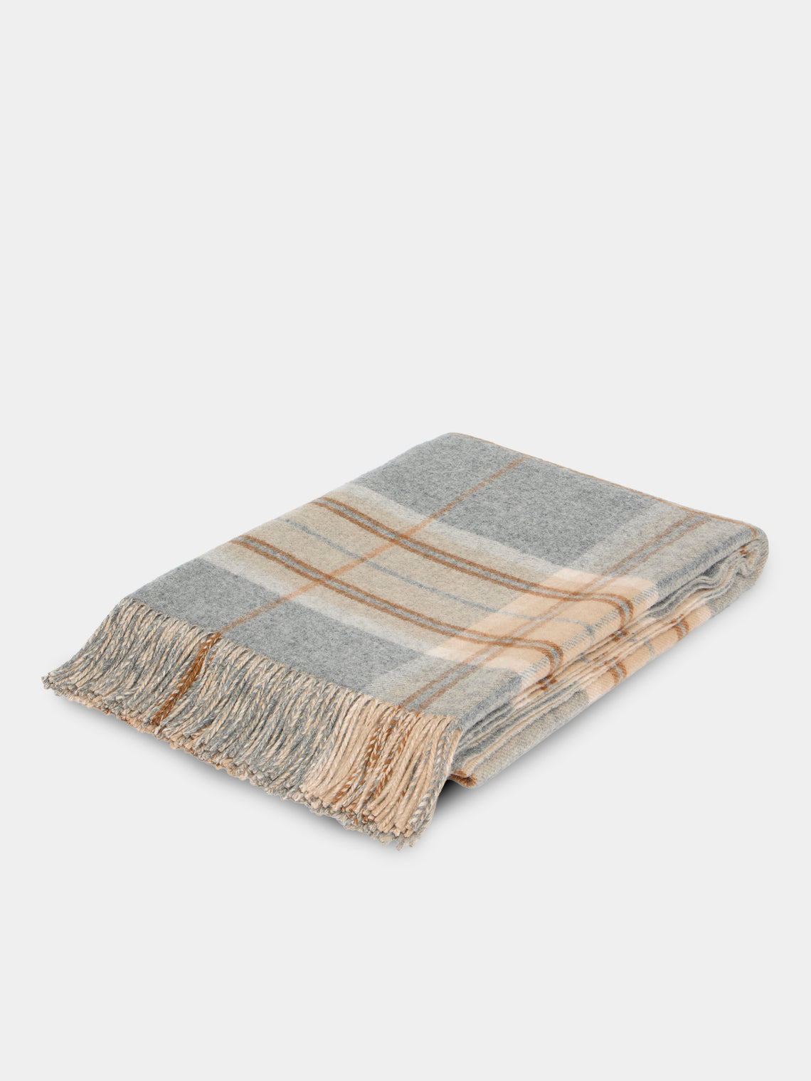Johnstons of Elgin - Double-Faced Wool Check Throw (75in/1.9m) - Beige - ABASK