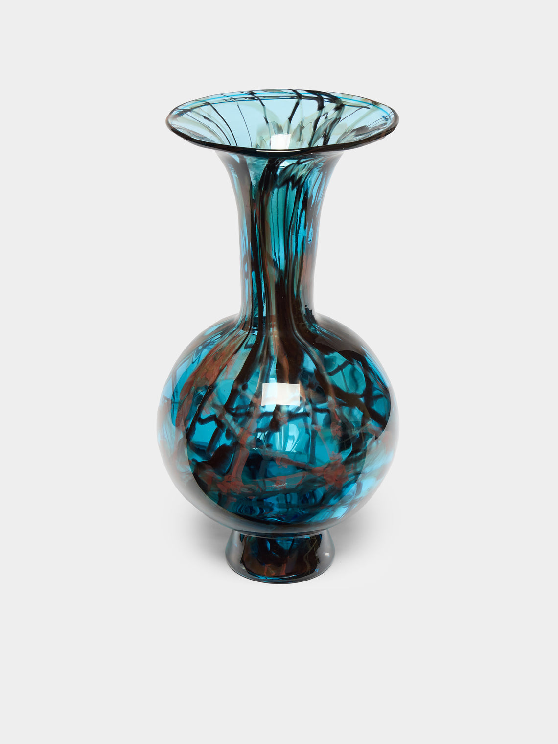 Martyn Thompson Studio - Penny Swirl Hand-Blown Glass Vase (13in/33cm) - Blue - ABASK - 
